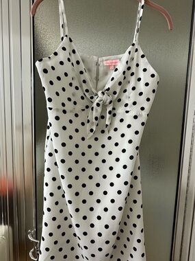 re:named White and Black Polka Dot Tie-Front Slip Dress